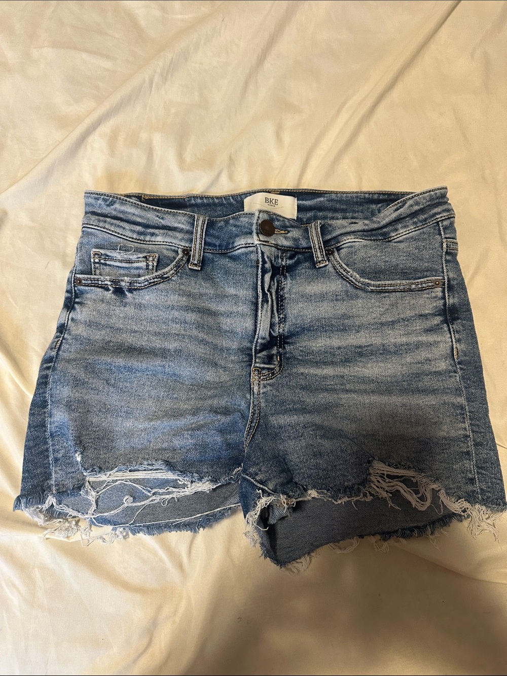 BKE Light Blue Distressed Frayed Hem Denim Shorts